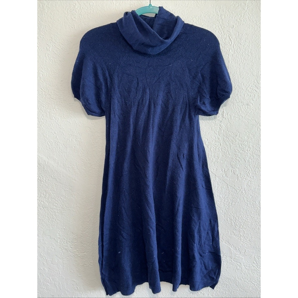 BCBGMAXAZRIA Navy Blue Cowl Neck Short Puff Sleeve Knit Sweater Dress M
